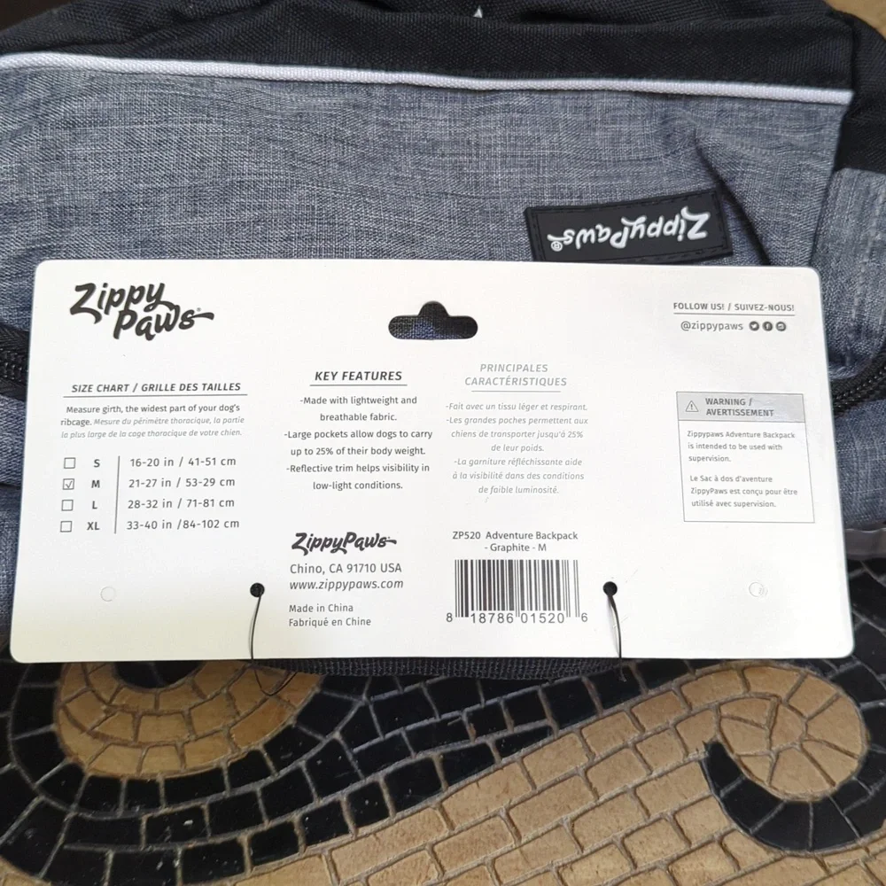 NWT Zippy Paws Adventure Dog Backpack - Gray